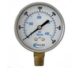 Chem Oil 102D-204E Pressure Gauge, 0 to 100 psi, back mount-