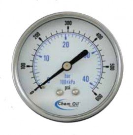 Chem Oil 102D Economy Gauge, vacuum to 6000 psi, center back-