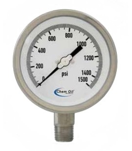 Chem Oil 210L-402R Liquid Fillable Gauge, 0 to 5000 psi, 4&amp;quot; dial-