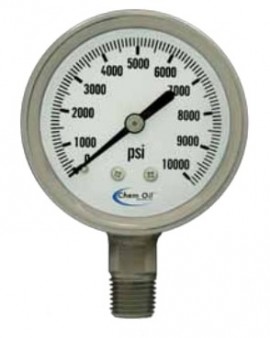 Chem Oil 302L-254OBK Liquid Fillable Gauge, stainless steel, 0 to 2000 psi/bar kPa-
