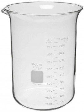 CORNING PYREX 1000-3L Griffin Low Form 3L Beaker, Double Scale, Graduated-