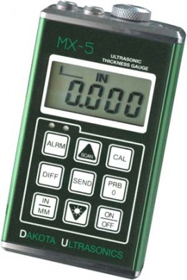 Dakota Ultrasonics MX-5 Thickness Gauge, Ultra Sonic 0.025"-19.99", Alrm-