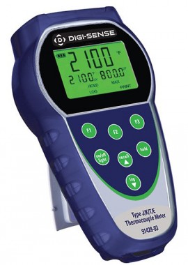 Digi-Sense 91428-03 Temp-100 Dual-Input Thermocouple Thermometer, -418 to 3,272&amp;deg;F-