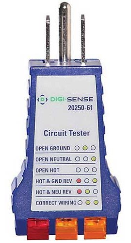 Digi-Sense WD-20250-61 Receptacle Tester, 110 to 125VAC-