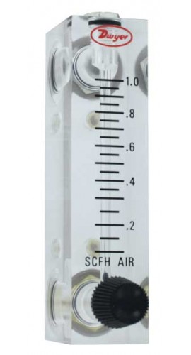 Dwyer VFA-26-BV-PF Flow Meter, 2&quot; Scale, 6-50 LPM Air, Brass Valve, Pointer Flag-