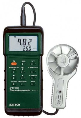 Extech 407113 Heavy Duty CFM Metal Vane Anemometer, -