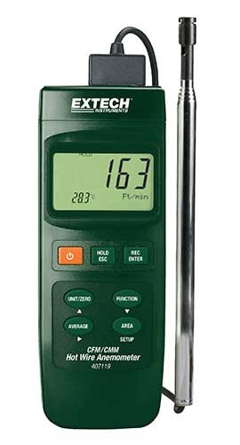 Extech 407119-NIST Heavy Duty Hot Wire Thermo-Anemometer, Air Volume,  -