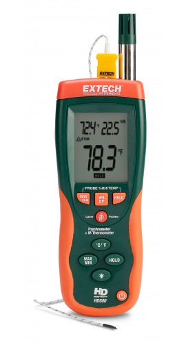 Extech HD500-NISTL Psychrometer with InfraRed Thermometer,