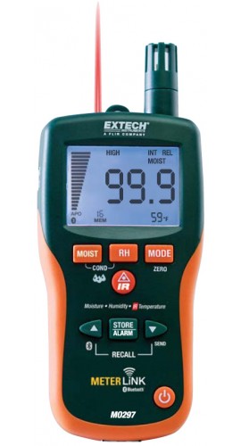 Extech MO297-NISTL Pinless Psychrometer/IR Thermometer &amp; Bluetooth MeterLink, withLimited NIST Traceable Certificate-