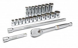 GearWrench 80707 &amp;frac12;&amp;quot; Drive 6-Point Standard and Deep SAE Mechanics Tool Set, 23-piece-