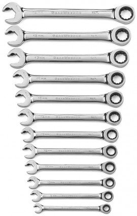 GearWrench 85597 12 Point Open End Ratcheting Metric Wrench Set, 12-piece-