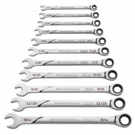 GearWrench 86450 Universal Spline XL Ratcheting Combination SAE Wrench Set, 11-piece-