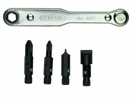 General Tools 8071 Five-Piece Ratcheting Offset Screwdriver Set with pass-through handle and 4" length-