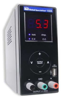 Global Specialties 1325 80 W Power Supply with USB output, 0 to 16 V, 0 to 5 A-