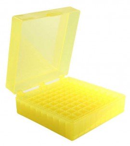 Heathrow Scientific HS120203 Microtube Storage Box, 100 Wells, Yellow-
