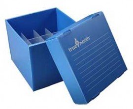 Heathrow Scientific HS120367 True North Freezer Box, 16 Wells, Blue-