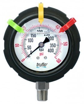 Icon Process Controls OBS-GO Series Pressure Gauge, 0 to 100 psi, 2.5&amp;quot; dial, &amp;frac14;&amp;quot; FNPT back, PP housing-