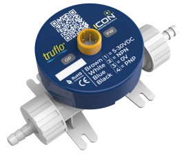 Icon Process Controls PP-W-02N-PF Truflo Propulse 2 Turbine Flow Meter, 1/8" NPT, Propulse 2 Turbine Flow Meter, PVDF Material, Viton Seals, M12, NPN, PNP Pulse Output, 24VDC, Blind-