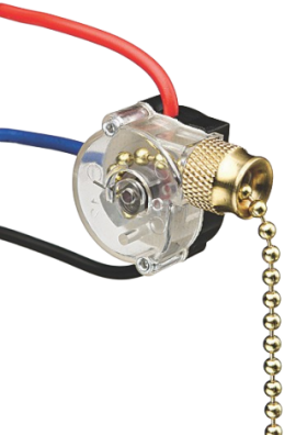 IDEAL Industries 774,037 Pull Chain Switch, 3-speed, SPTT, Off-On(A)-On(B)-On(A+B), Wire Leads, Brass-