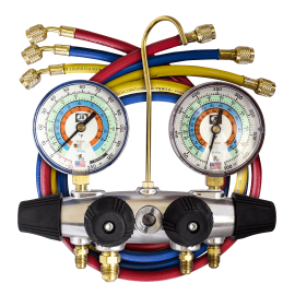 JB Industries 25133 ZEPPELIN 4-valve Forged Aluminum Manifold, illuminating R22, R134a, R404a with CCLE4-60 refrigerant hose set-