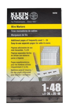 Klein Tools 56250 Wire Marker Book, 1 to 48, 0.25 x 1.5" labels-