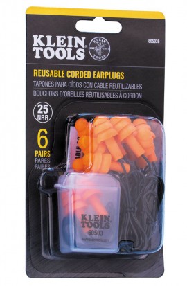 Klein Tools 605036 Corded Earplugs, 6-pair pack-