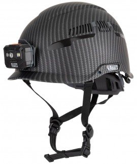 Klein Tools 60517 Safety Helmet, Premium KARBN™ Pattern, Vented, Class C, Headlamp-