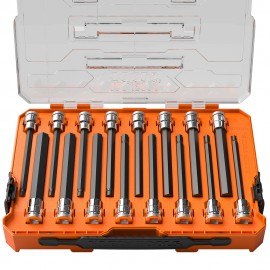 Klein Tools 652216HEXL Long Hex Bit Socket Set, SAE and Metric, 16-Piece-