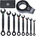 Klein Tools 69408G 90-Tooth Ratcheting Combo Wrench Set, SAE, 8-Piece-