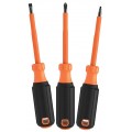 Klein Tools 85073INS Screwdriver Set, 1000 V insulated, 4&amp;quot; round shanks, 3-piece-