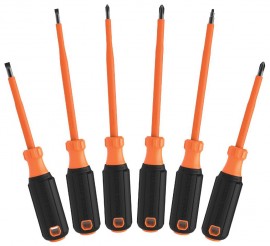 Klein Tools 85076INS Screwdriver Set, 1000 V insulated,(2) 4&amp;quot; &amp;amp; (4) 6&amp;quot; round shanks-