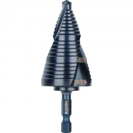 Klein Tools QRST15 Step Drill Bit, Quick Release, Double Spiral Flute, 7/8 to 1-3/8-Inch-
