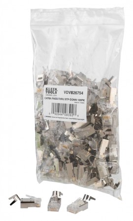 Klein Tools VDV826-754 Pass-Thru Modular Data Plug for CAT6A, STP, 100-pack-