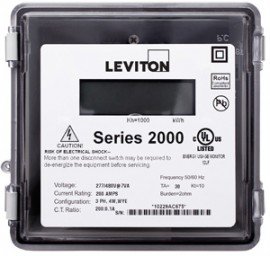 Leviton 2R208-121 Small Outdoor Enclosure 120/208V Three Phase Meter, MAX 1200A, Meter Only-