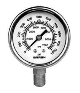 Marsh J7448P Severe Service Gauge, 0 to 100 psi, Stainless Steel, 1/4&amp;quot; NPT U-Clamp-