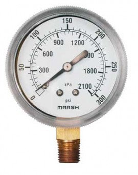 Marsh J8664 General Service Gauge, 3.5&amp;quot; Dial, 0 to 600 psi, 1/4&amp;quot; NPT Back-