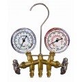 Mastercool 33103-G 2-Way Brass Manifold Gauge Set with gauge guards, no hoses-