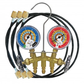 Mastercool 33524-TP Brass 2-Way Manifold Gauge Set with 3 x 24&amp;quot; thermoplastic capillary hoses-