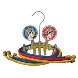 Mastercool 33561 2-Way Brass Manifold with 3 x 60&amp;quot; standard hoses, for R600A R290 R134A-