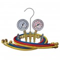 Mastercool 33636 Brass 2-Way Manifold with 3 x 36&amp;quot; standard hoses and fittings-