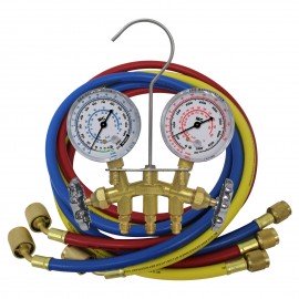 Mastercool 37636 Brass Manifold Gauge Set with 3 x 36&amp;quot; hoses, shut-off valve fitting-
