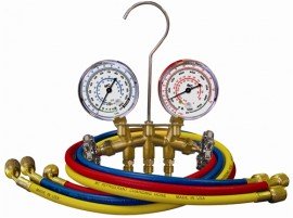 Mastercool 37661-G 2-Way Brass Manifold Gauge Set with gauge guards, 3 x 60&amp;quot; GY5 hose-