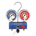 Mastercool 51203 2-Way Aluminum Ball Valve Manifold with 3-1/8&quot; gauges only, R454B, R410A, and R32-