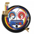 Mastercool 51461 3-Way Aluminum Ball Valve Manifold Gauge Set with 60" hoses, 1/4" SAE fittings, R454B, R410A, and R32-