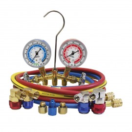 Mastercool 66672-AYF Dual Brass Manifold Gauge Set with 72&quot; standard hoses, R134a/R1234yf-
