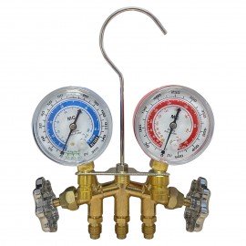 Mastercool 80103-M 2-Valve Brass Manifold Metric Gauge Set with 2-&amp;frac12;&amp;quot; gauges and gauge guards-