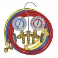 Mastercool 80636-M R134a 2-Way Brass Manifold Metric Gauge Set with 3 x 36&amp;quot; hoses, 2-&amp;frac12;&amp;quot; gauges-