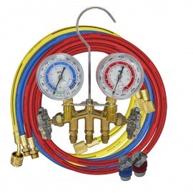 Mastercool 83436-G 2-Way Brass Manifold Gauge Set with E-Z snap&amp;trade; coupler and protector guard, R134a-