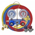 Mastercool 89661-M 2-Way Aluminum Manifold Metric Gauge Set with 152 cm hoses and manual couplers, R134a-