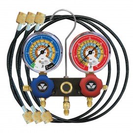 Mastercool 93518-TP 2-Way Aluminum Manifold Gauge Set with 18&amp;quot; thermoplastic service hoses, R600a, R290, and R134a-